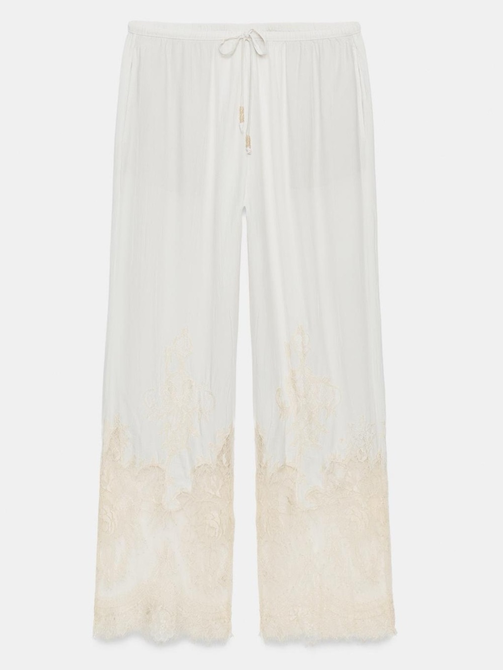 ZW COLLECTION LACE PAJAMA PANTS 
Zara Cream Lace-Trim Wide Leg Pants - Picture 9 of 15